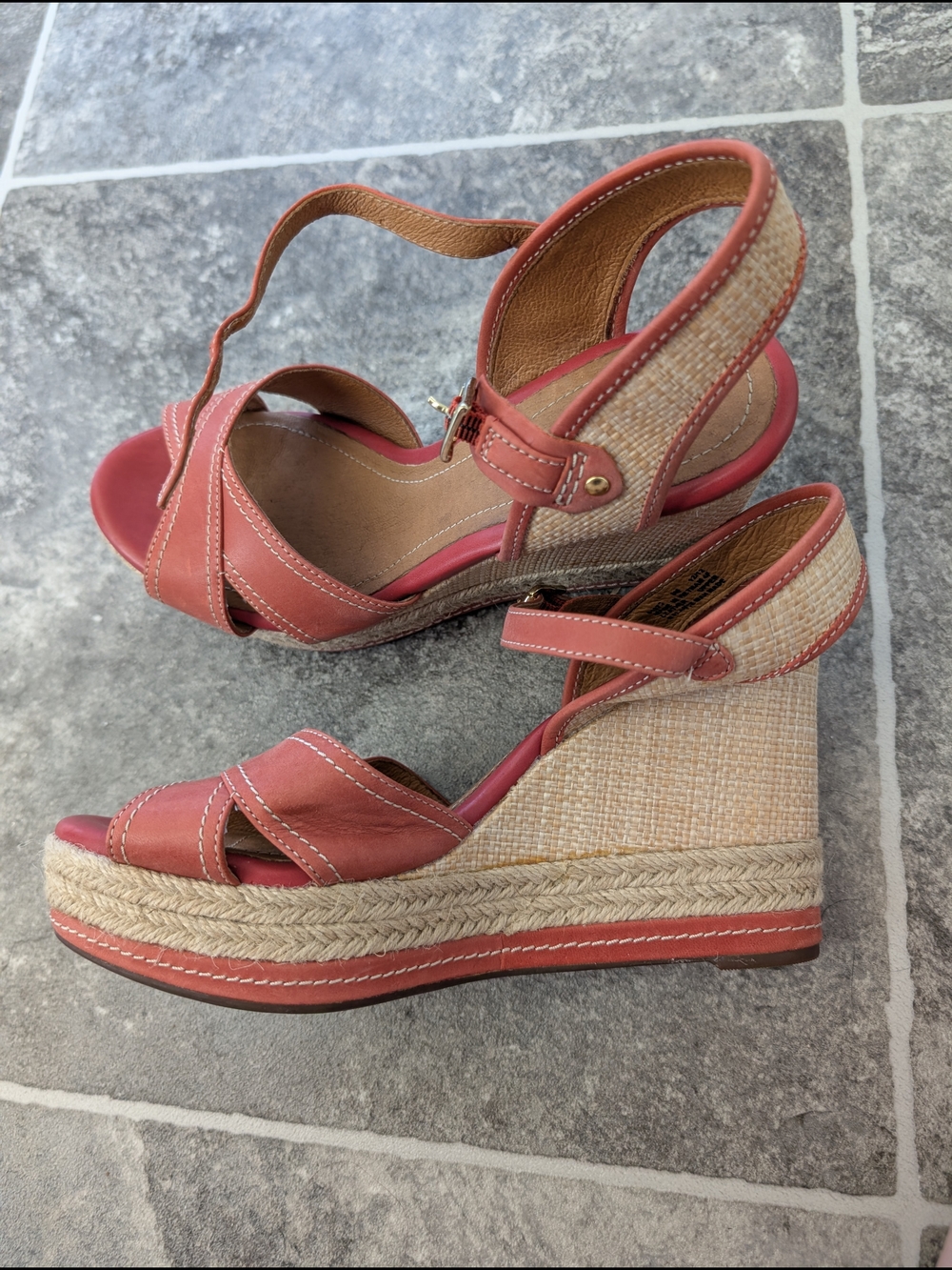 Clarks Indigo Leather Espadrille Wedge Sandal | Coral/Terra | Size 8 | GUC